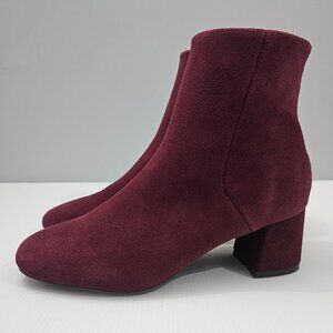 NEW Blondo Etana Ankle Bootie Womens 7 Burgundy Suede Waterproof Block Heel Fall